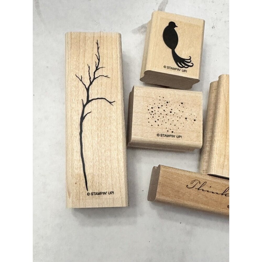 Stampin Up BIRD ON A BRANCH 5 wood mount stamps Tree blossoms thinking of you‎ - Picture 5 of 8